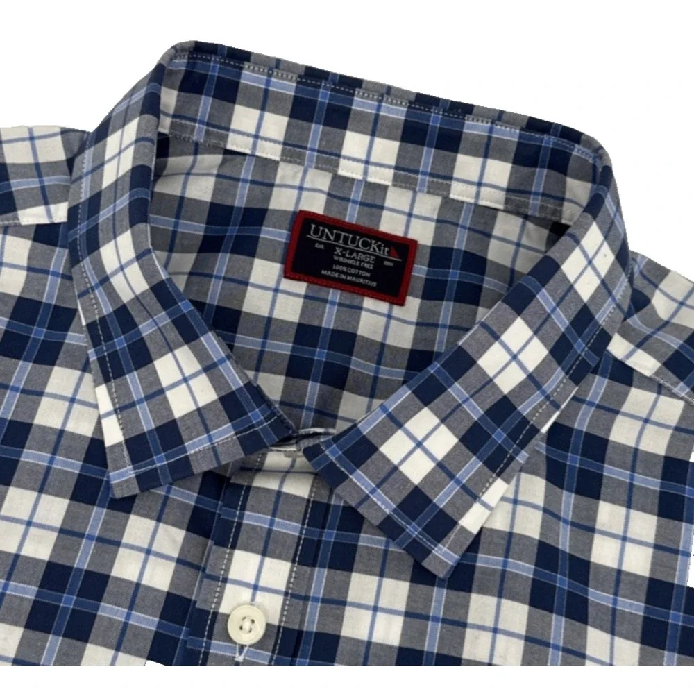 UNTUCKit Men's XL Plaid Button Down Shirt Blue‎ White Cotton Casual